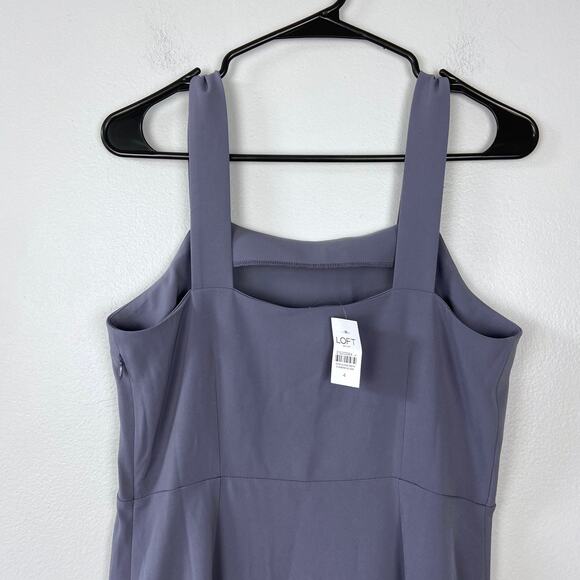 Loft Outlet Midi Sleeveless Slit Dress Blue Front Slit Fit & Flare Size 4 - Picture 8 of 12